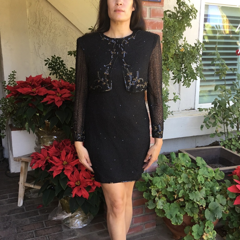 BRILLIANTE By J.A. Vintage Beaded Silk Dress